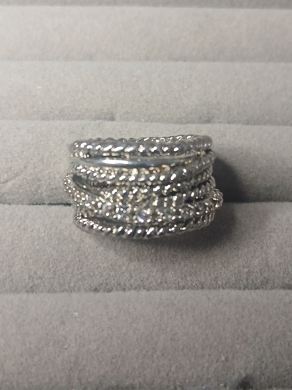 Sparkling Silver Multi-Band Twisted Crystal Ring - Women Jewelry